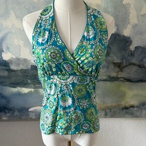 INC  M Women’s Halter Floral Medallion Tank Top in Teal and Green with Sequins
